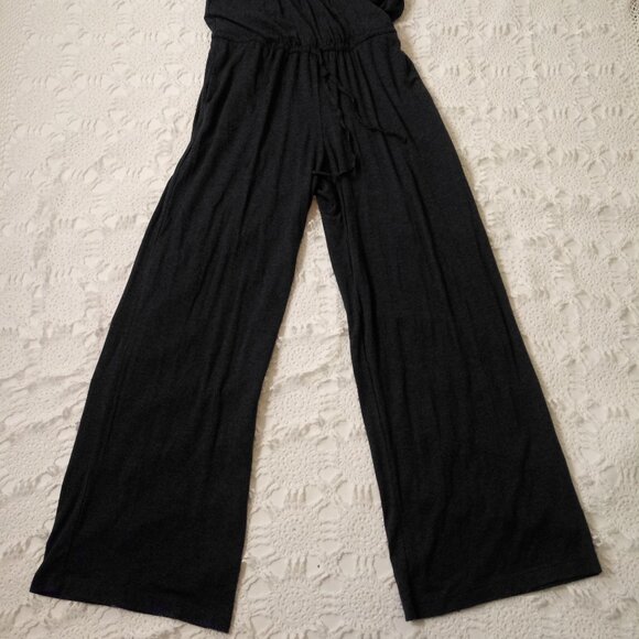 New Max Studio Jumpsuit Dark Blue Knit Wide Leg Sleeveless V Neck Large Women L - Picture 5 of 8